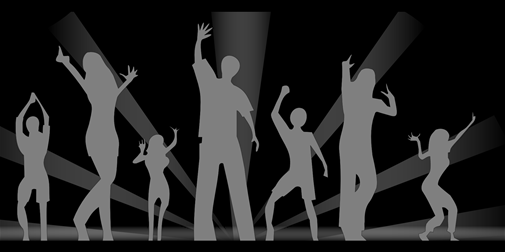 Tecknade silhuetter av människor som dansar